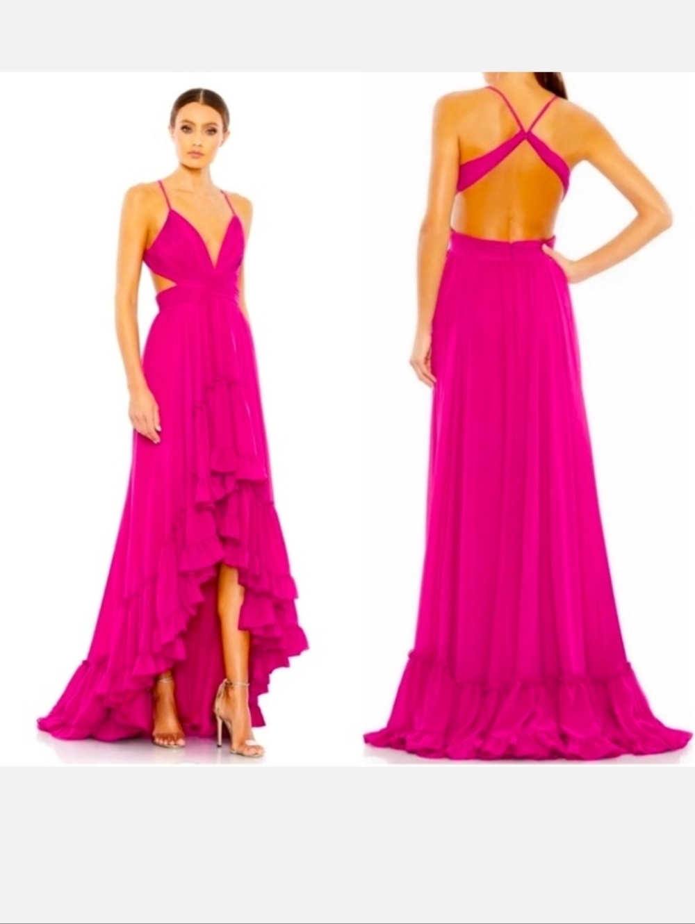 Mac Duggal 67992 High Low Fuschia Pink Formal Chiffon Cocktail Gown Dress  12